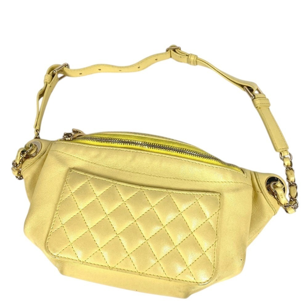 CHANEL Yellow Leather Logo Hobo Bag